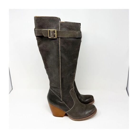 Korks Women's Riding Equestrian Long Peebled Black Buckle Boots Size 7 1/2M - Picture 1 of 9